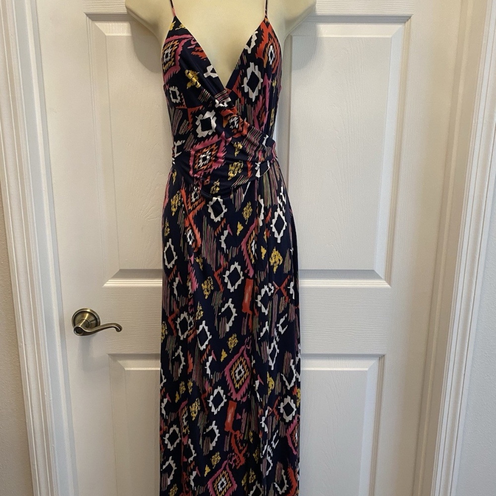 MISA Veronika Tie Waist Maxi Dress Multi Floral Small Resort Wedding Guest